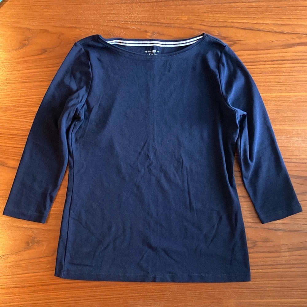 Talbots Size:SP Navy Solid Pima Cotton Bateau Neck Tee